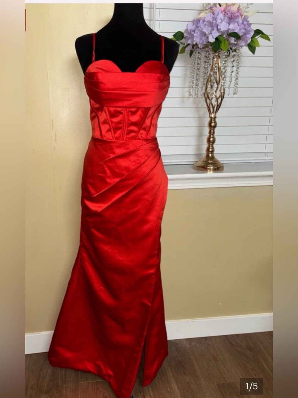Elegant Red Satin Dress, Sz M